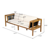 Outdoor Lounge Sofa Patio Loveseat Daybed 2-Seater Bench with Soft Cushion & Weather-Resistant Acacia Wood Frame, Teak&Black&Cream
