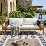 Outdoor Lounge Sofa Patio Loveseat Daybed 2-Seater Bench with Soft Cushion & Weather-Resistant Acacia Wood Frame, Teak&Black&Cream