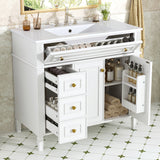 36" Bathroom Vanity with Sink, Solid Wood Freestanding Bathroom Cabinet with Drawers, 2 Soft-Close Doors & Gold Handles