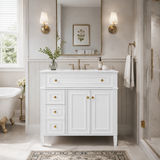 36" Bathroom Vanity with Sink, Solid Wood Freestanding Bathroom Cabinet with Drawers, 2 Soft-Close Doors & Gold Handles