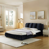 Queen Size Upholstered Platform Bed Frame with Soft Padded Headboard, Modern Minimalist Velvet Bed, Black