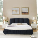 Queen Size Upholstered Platform Bed Frame with Soft Padded Headboard, Modern Minimalist Velvet Bed, Black
