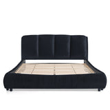Queen Size Upholstered Platform Bed Frame with Soft Padded Headboard, Modern Minimalist Velvet Bed, Black