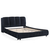 Queen Size Upholstered Platform Bed Frame with Soft Padded Headboard, Modern Minimalist Velvet Bed, Black