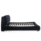 Queen Size Upholstered Platform Bed Frame with Soft Padded Headboard, Modern Minimalist Velvet Bed, Black
