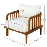Weather-Resistant Outdoor Armchair with Thick Cushion&Rounded Safe Arms, Patio Accent Chair Club Chair Single Lounge Chair, Natural+Beige