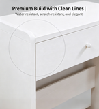 Makeup Vanity Desk Set Compact Dressing Table with Storage Stool, 3 Color Lighted Mirror, Charging Station, Storage Drawer&Shelf, White