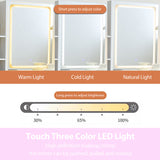Makeup Vanity Set Compact Dressing Table with Cushioned Stool, 3 Color Lighted Mirror, Storage Drawers & Shelf, White