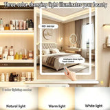 Makeup Vanity Set Compact Dressing Table with Cushioned Stool, 3 Color Lighted Mirror, Storage Drawers & Shelf, White