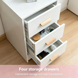 Makeup Vanity Set Compact Dressing Table with Cushioned Stool, 3 Color Lighted Mirror, Storage Drawers & Shelf, White
