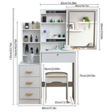Makeup Vanity Set Compact Dressing Table with Cushioned Stool, 3 Color Lighted Mirror, Storage Drawers & Shelf, White