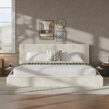 King Upholstered Platform Bed Frame with Adjustable Sliding Side Tables, Low Profile Cloud Bed Frame