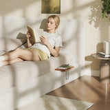 King Upholstered Platform Bed Frame with Adjustable Sliding Side Tables, Low Profile Cloud Bed Frame