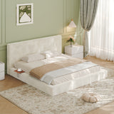 King Upholstered Platform Bed Frame with Adjustable Sliding Side Tables, Low Profile Cloud Bed Frame