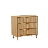 Fluted 3-Drawer Dresser Set of 2, Mid-Century Modern Storage Chest, Wood Nightstand Cabinet for Bedroom & Living Room