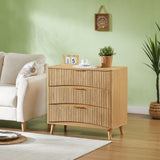 Fluted 3-Drawer Dresser Set of 2, Mid-Century Modern Storage Chest, Wood Nightstand Cabinet for Bedroom & Living Room