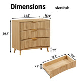 Fluted 3-Drawer Dresser Set of 2, Mid-Century Modern Storage Chest, Wood Nightstand Cabinet for Bedroom & Living Room