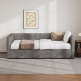 Twin Size Upholstered Daybed, Chenille Sofa Bed with Extended Trundle for Living Room, Guest Room, Apartment, Space-Saving