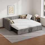 Twin Size Upholstered Daybed, Chenille Sofa Bed with Extended Trundle for Living Room, Guest Room, Apartment, Space-Saving