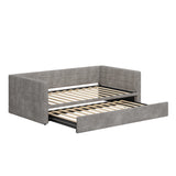 Twin Size Upholstered Daybed, Chenille Sofa Bed with Extended Trundle for Living Room, Guest Room, Apartment, Space-Saving