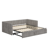 Twin Size Upholstered Daybed, Chenille Sofa Bed with Extended Trundle for Living Room, Guest Room, Apartment, Space-Saving