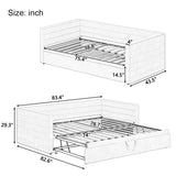 Twin Size Upholstered Daybed, Chenille Sofa Bed with Extended Trundle for Living Room, Guest Room, Apartment, Space-Saving