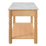 Farmhouse Kitchen Island with 4 Drawers, Solid Wood Legs & Marble-Look Top, Dining Table Coffee Bar Perch Kitchen Table, Natural