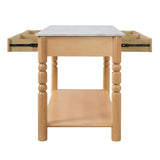 Farmhouse Kitchen Island with 4 Drawers, Solid Wood Legs & Marble-Look Top, Dining Table Coffee Bar Perch Kitchen Table, Natural