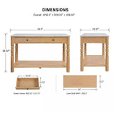 Farmhouse Kitchen Island with 4 Drawers, Solid Wood Legs & Marble-Look Top, Dining Table Coffee Bar Perch Kitchen Table, Natural