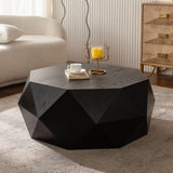38.18" Retro Coffee Table with 3D Embossed Pattern, Vintage Round Wood Coffee Table, Fir Wood & MDF Center Table