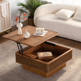 31.5" Coffee Table with Lift-Top Storage, Square Natural Wood Coffee Table with Hemp Rope Accent,Vintage Center Table for Living Room
