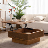 31.5" Coffee Table with Lift-Top Storage, Square Natural Wood Coffee Table with Hemp Rope Accent,Vintage Center Table for Living Room