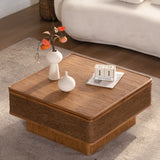 31.5" Coffee Table with Lift-Top Storage, Square Natural Wood Coffee Table with Hemp Rope Accent,Vintage Center Table for Living Room