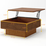 31.5" Coffee Table with Lift-Top Storage, Square Natural Wood Coffee Table with Hemp Rope Accent,Vintage Center Table for Living Room