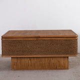 31.5" Coffee Table with Lift-Top Storage, Square Natural Wood Coffee Table with Hemp Rope Accent,Vintage Center Table for Living Room