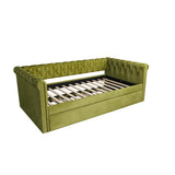 Twin Size Velvet Daybed Bed Upholstered Sofa Bed with Trundle, Comfortable Backrest and Curved Armrest,Modern Tufted Button Design, Green