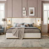 Velvet Upholstered Platform Bed with LED Lights & Storage Side Panels, Queen Wingback Headboard Bed Frame