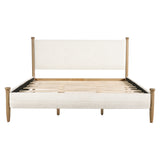 King Size Upholstered Platform Bed Frame with Tufted Soft Padded Headboard & Solid Wood Legs, Off White Boucle