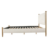 King Size Upholstered Platform Bed Frame with Tufted Soft Padded Headboard & Solid Wood Legs, Off White Boucle