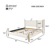 King Size Upholstered Platform Bed Frame with Tufted Soft Padded Headboard & Solid Wood Legs, Off White Boucle