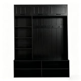 5-in-1 Hall Tree Entryway Bench Mudroom Coat Rack Shoe Storage Organizer Cabinet with Hooks & Adjustable Shelves, Black