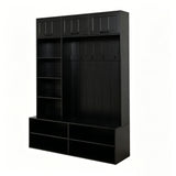 5-in-1 Hall Tree Entryway Bench Mudroom Coat Rack Shoe Storage Organizer Cabinet with Hooks & Adjustable Shelves, Black