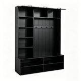 5-in-1 Hall Tree Entryway Bench Mudroom Coat Rack Shoe Storage Organizer Cabinet with Hooks & Adjustable Shelves, Black