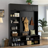 5-in-1 Hall Tree Entryway Bench Mudroom Coat Rack Shoe Storage Organizer Cabinet with Hooks & Adjustable Shelves, Black