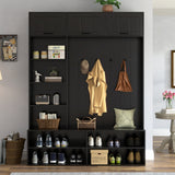 5-in-1 Hall Tree Entryway Bench Mudroom Coat Rack Shoe Storage Organizer Cabinet with Hooks & Adjustable Shelves, Black