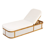 Outdoor Chaise Lounge with Adjustable Backrest, Water-Resist Cushion & Weather-Resist Frame, Patio Recliner Sunlounger Daybed, Teak&Beige