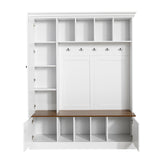 62.2" W Hall Tree with Shoe Storage Bench, Entryway Coat Rack with 5 Hooks, 3 Cabinets & Adjustable Shelf for Hallway, Living Room