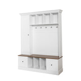 62.2" W Hall Tree with Shoe Storage Bench, Entryway Coat Rack with 5 Hooks, 3 Cabinets & Adjustable Shelf for Hallway, Living Room