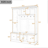 62.2" W Hall Tree with Shoe Storage Bench, Entryway Coat Rack with 5 Hooks, 3 Cabinets & Adjustable Shelf for Hallway, Living Room