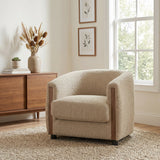 Curved Barrel Accent Chair with Thick Cushion, Upholstered Armchair Club Chair Single Sofa Chair Lounge Chair, Oatmeal